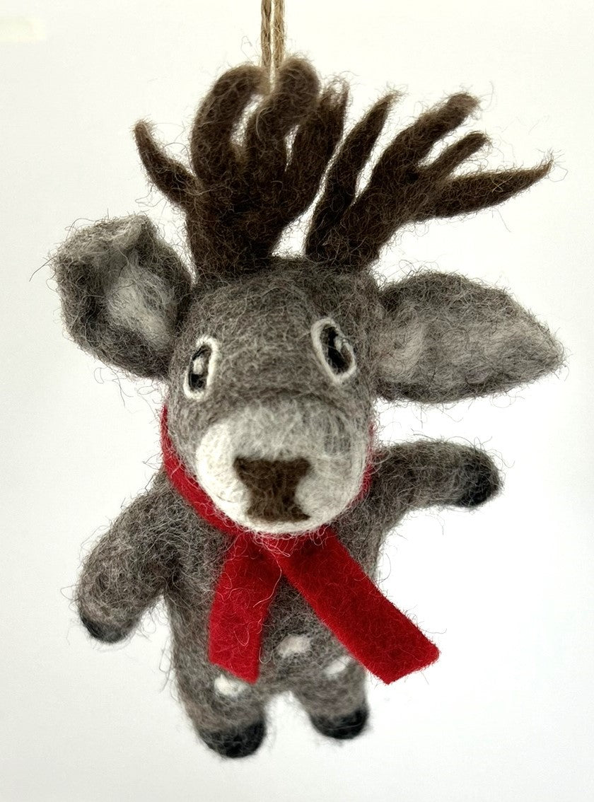 Ornament - Grey Reindeer with Red Scarf