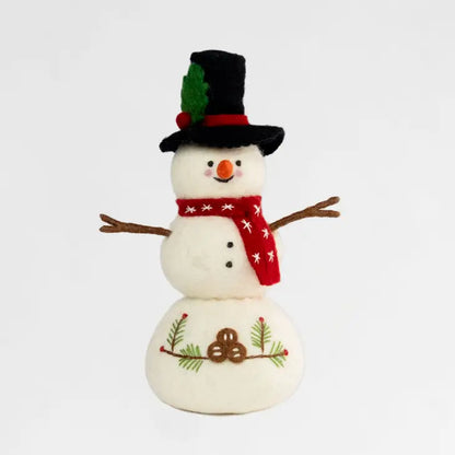 Christmas Decor - Handmade Felt Embroidered Snowman with Red Scarf - Small or Large