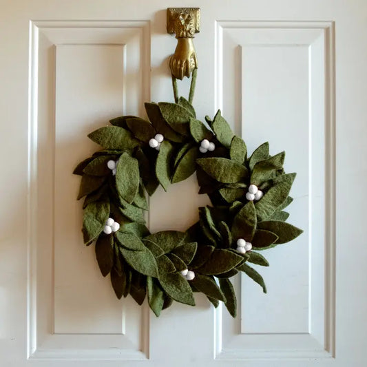 Home Decor - Wreath - Green with White Holly Berries