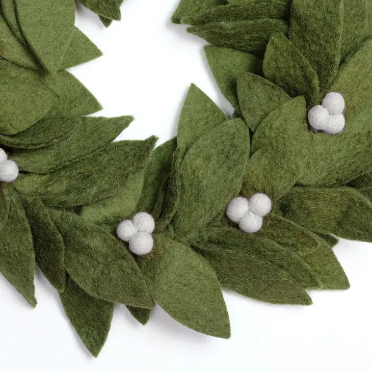 Home Decor - Wreath - Green with White Holly Berries